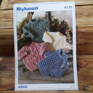 Stylecraft 4175 Aran Sweaters (18"-28") 46-71cm