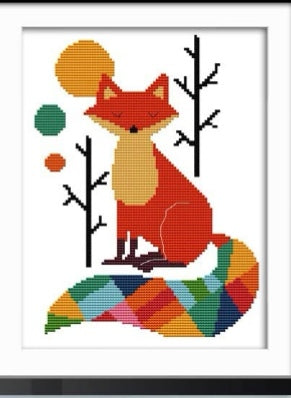 Printed Cross Stitch Kit - Colourful Fox