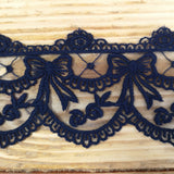 Embroidered lace bows - navy 70mm