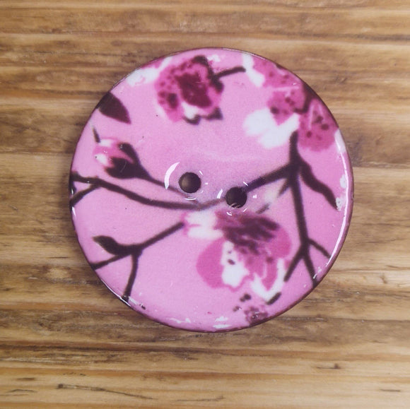 Enamelled Coconut Shell Buttons - pink flowers