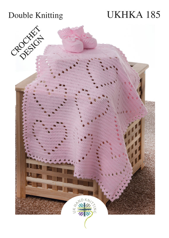 UKHKA 185 DK Crochet Heart Blanket and Bootees