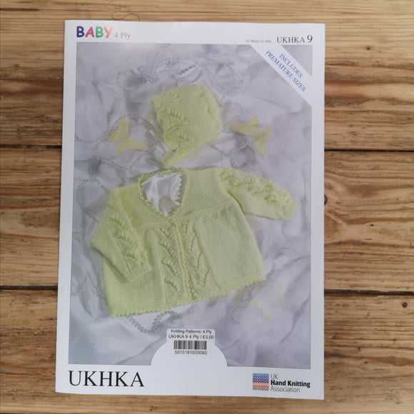 UKHKA 9 4Ply Matinee Coat and Bonnet (includes premature sizes)