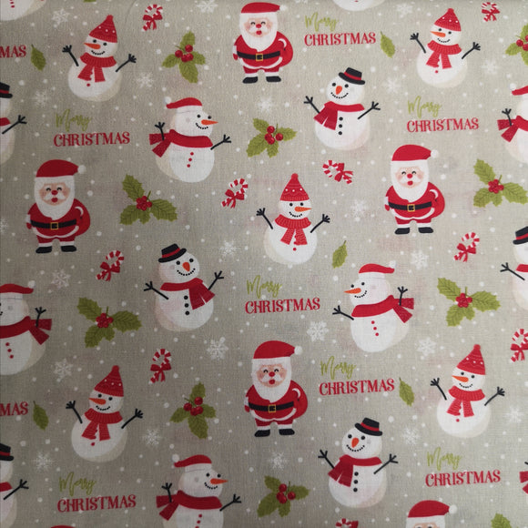 Merry Christmas with Santa and snowmen 100% cotton fabric (Sold in quarter metres)