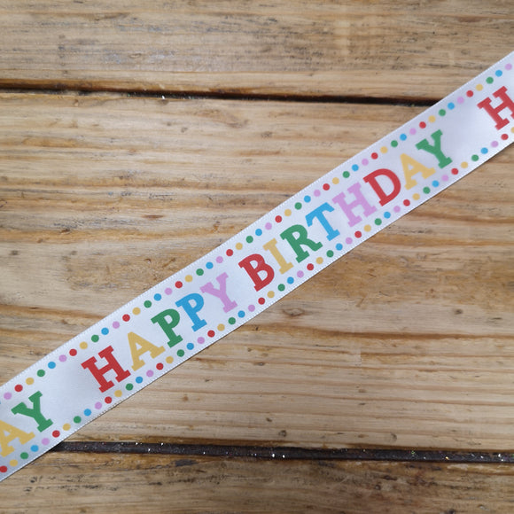 Spotty Edge'Happy Birthday' Ribbon 25mm