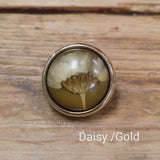 Vintage Circular Dried Flower Cabochon Button on Metallic Plastic Mount 28mm