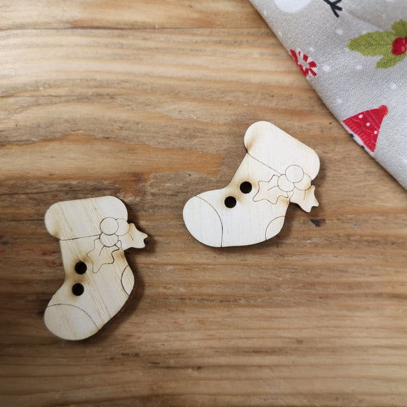 Wooden Christmas Stocking Buttons 25x30mm