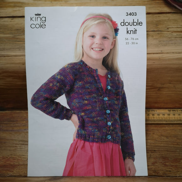 King Cole DK 3403 Girls Cardigan and Sweater 56-76cm (22-30in)