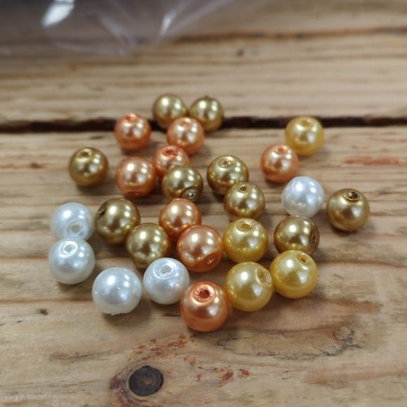 Beads 8mm Assorted Cream, Gold, Orange, Pale Gold (30)
