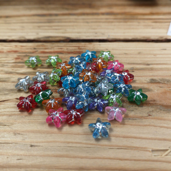 Flower Beads with metallic details and diamanté centre 10mm  (100)