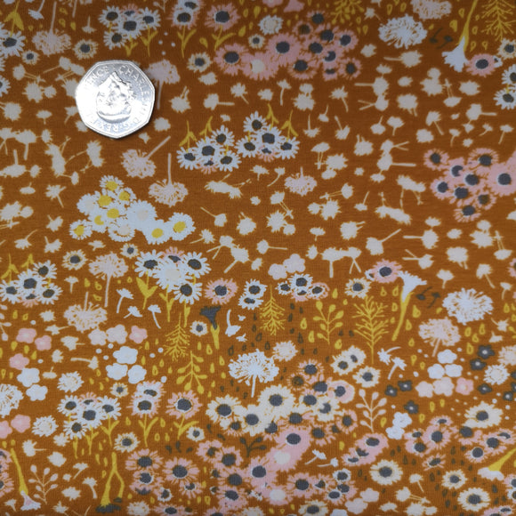 Art Gallery Fabrics Jersey  Knit Fabric Ochre Floral (sold in quarter metres)
