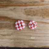 Gingham Printed Wooden Button