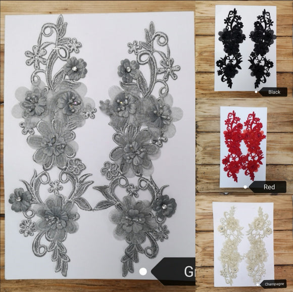 Selection of lace applique panels in red, grey, black and ivory