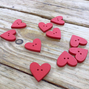 Wooden Red Heart Button