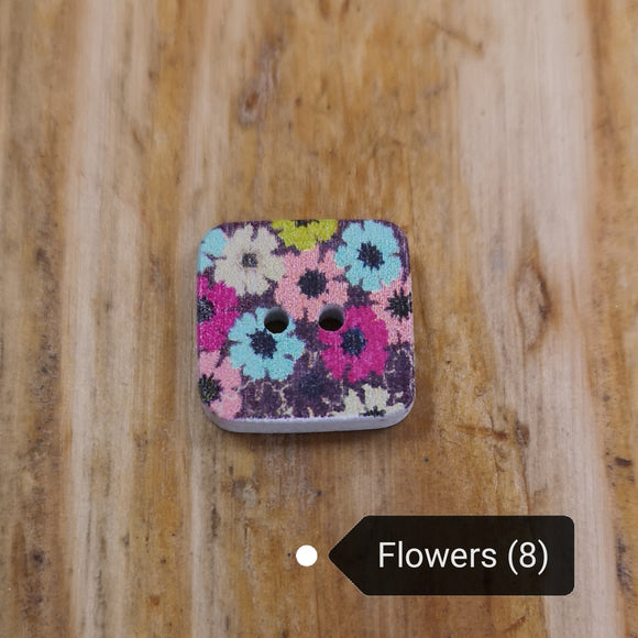 Wooden Printed Square Buttons