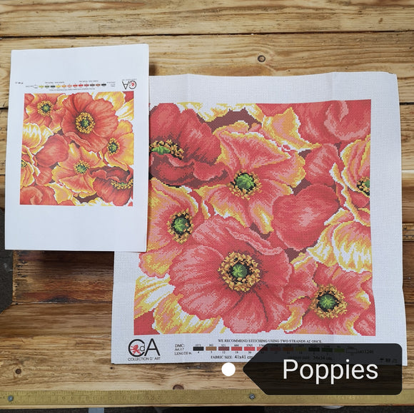 Printed Cross Stitch (Canvas Only) - Poppies