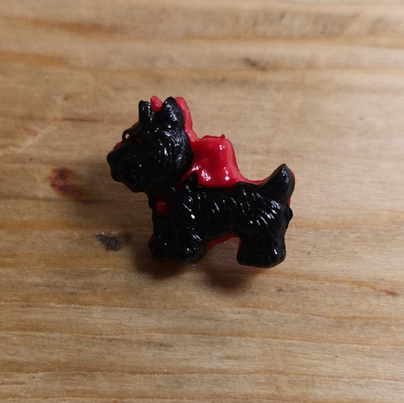Button - Black Scottie Dog With Bow Button