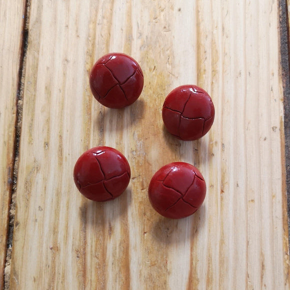 Buttons - Red Leather 'Football' Buttons - Vintage