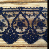 Embroidered Tulle Lace - navy 95mm