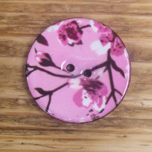 Enamelled Coconut Shell Buttons - pink flowers